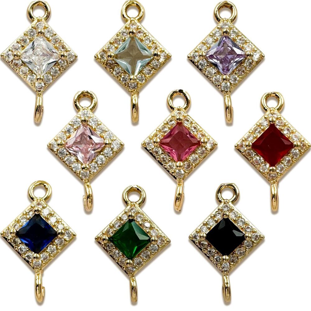 6772 Zirconia 9Pcs Rhombus Connector Charms Mix Crystal Gold Plated Brass